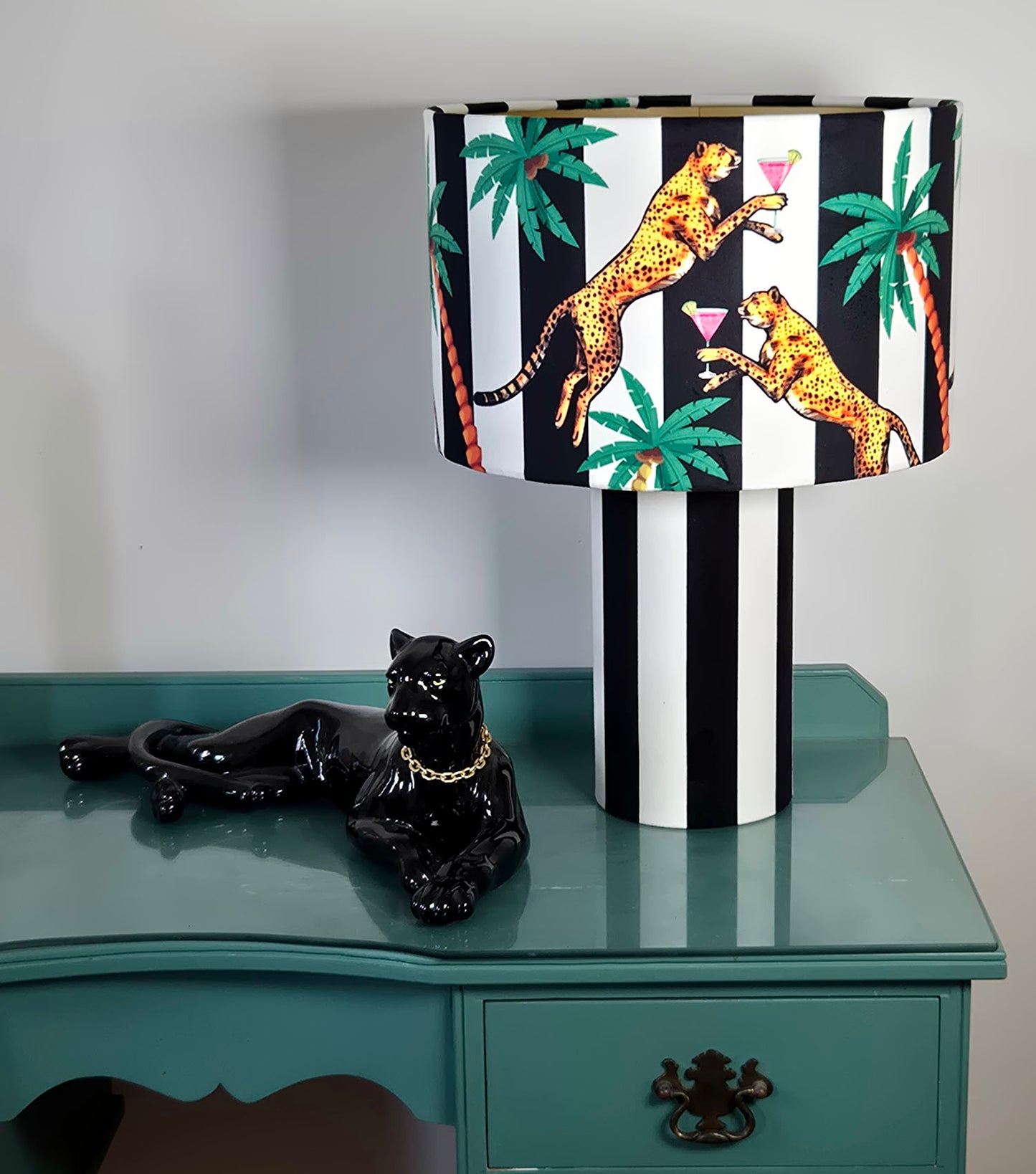 Cocktail Cheetah Black & White Striped Table Lamp