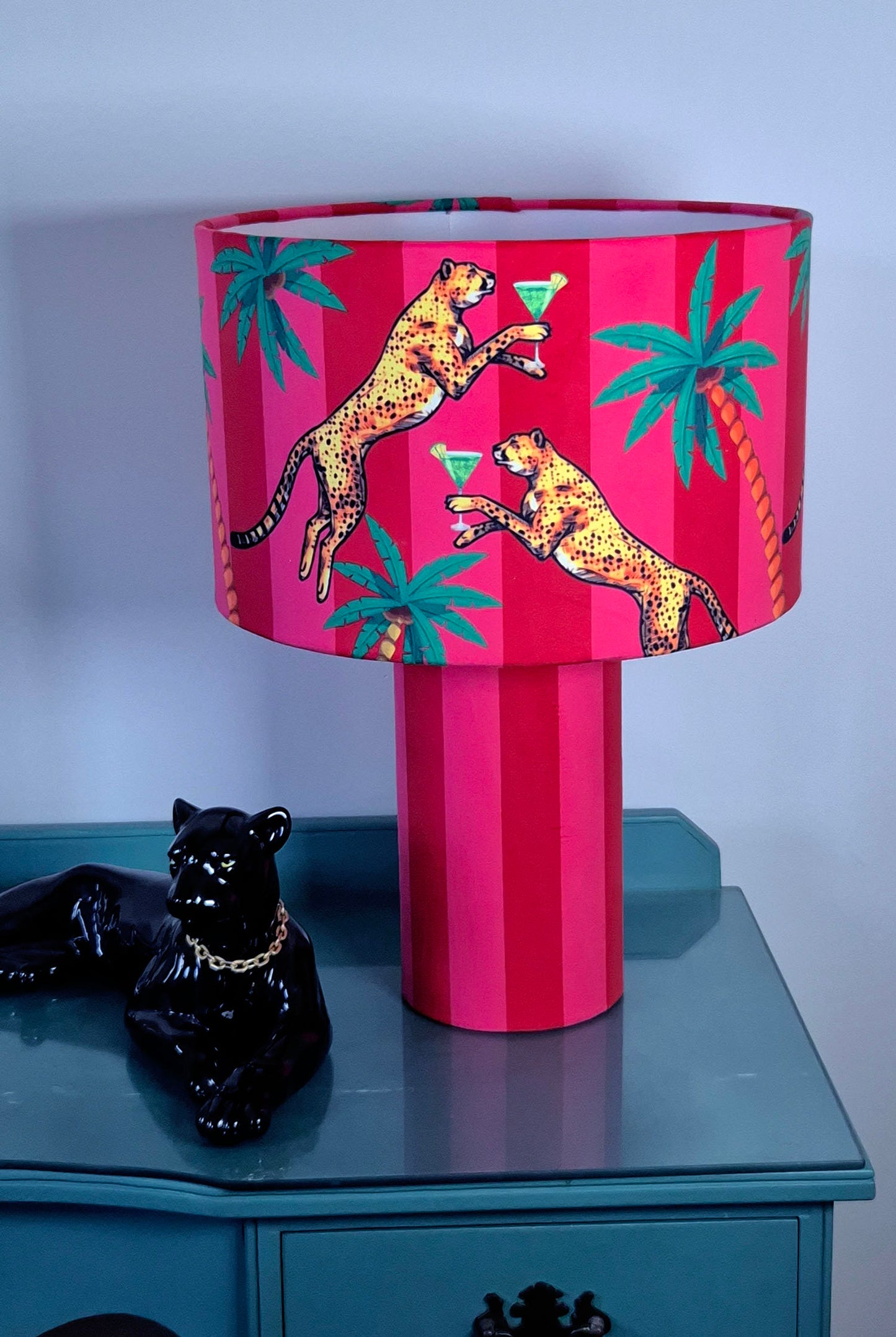 Cocktail Cheetah Red & Pink Striped Table Lamp