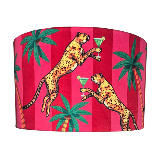 Queen K Cocktail Cheetah Velvet Drum Lampshade Pink and Red Stripe