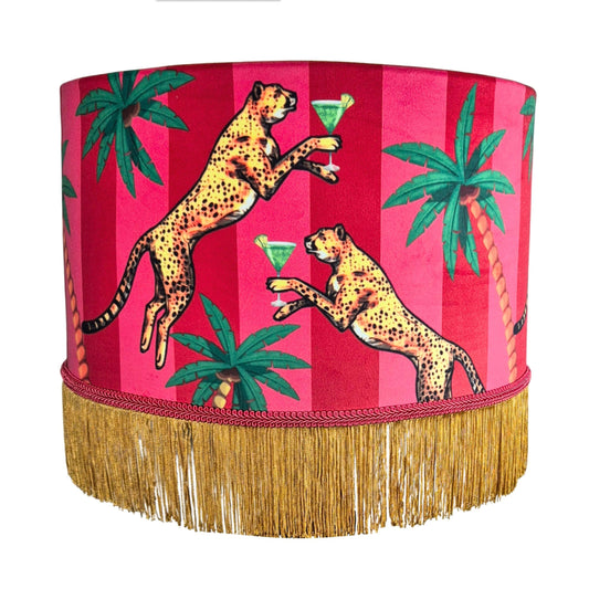 Cocktail Cheetah Tassel Velvet Drum Lampshade Pink and Red Stripe