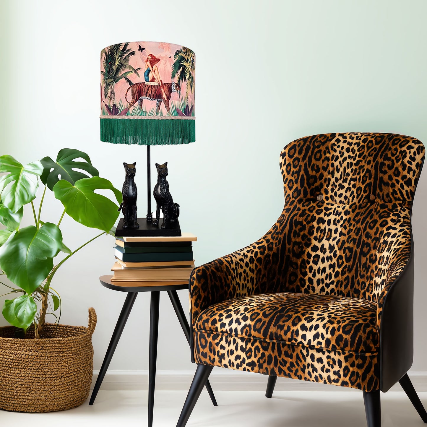 Queen K Jungle Walk Pink Fringed Drum Lampshade