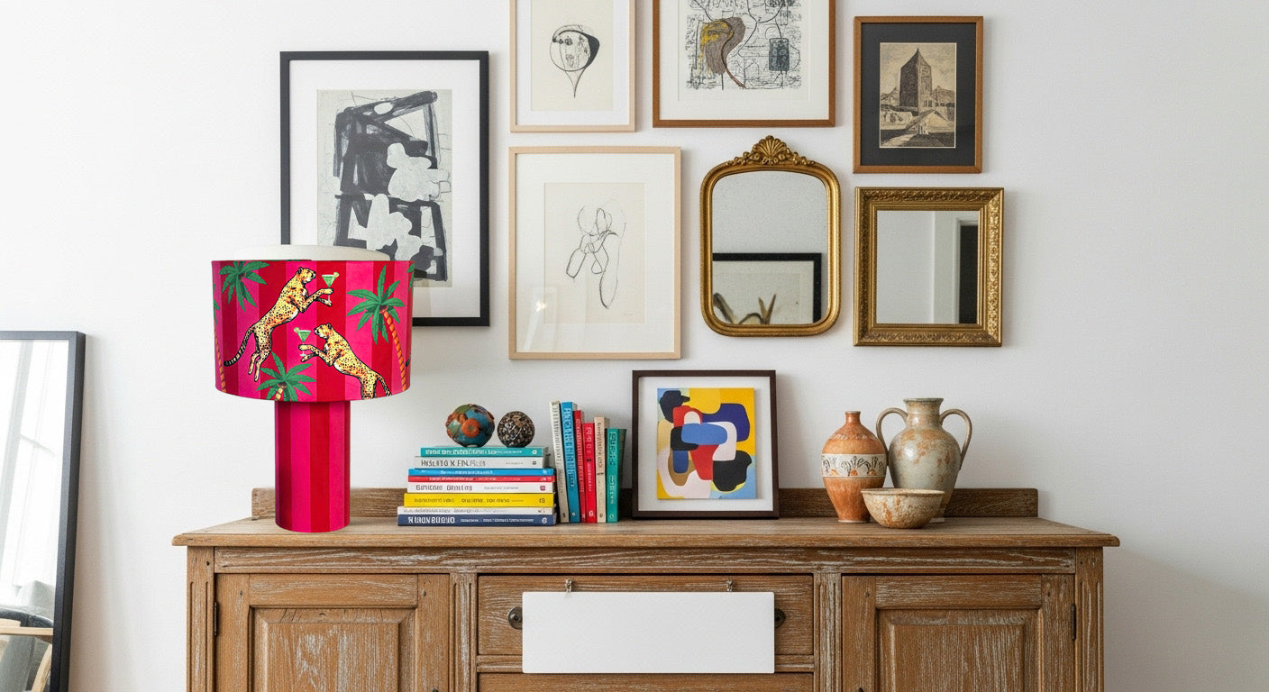 Cocktail Cheetah Red & Pink Striped Table Lamp