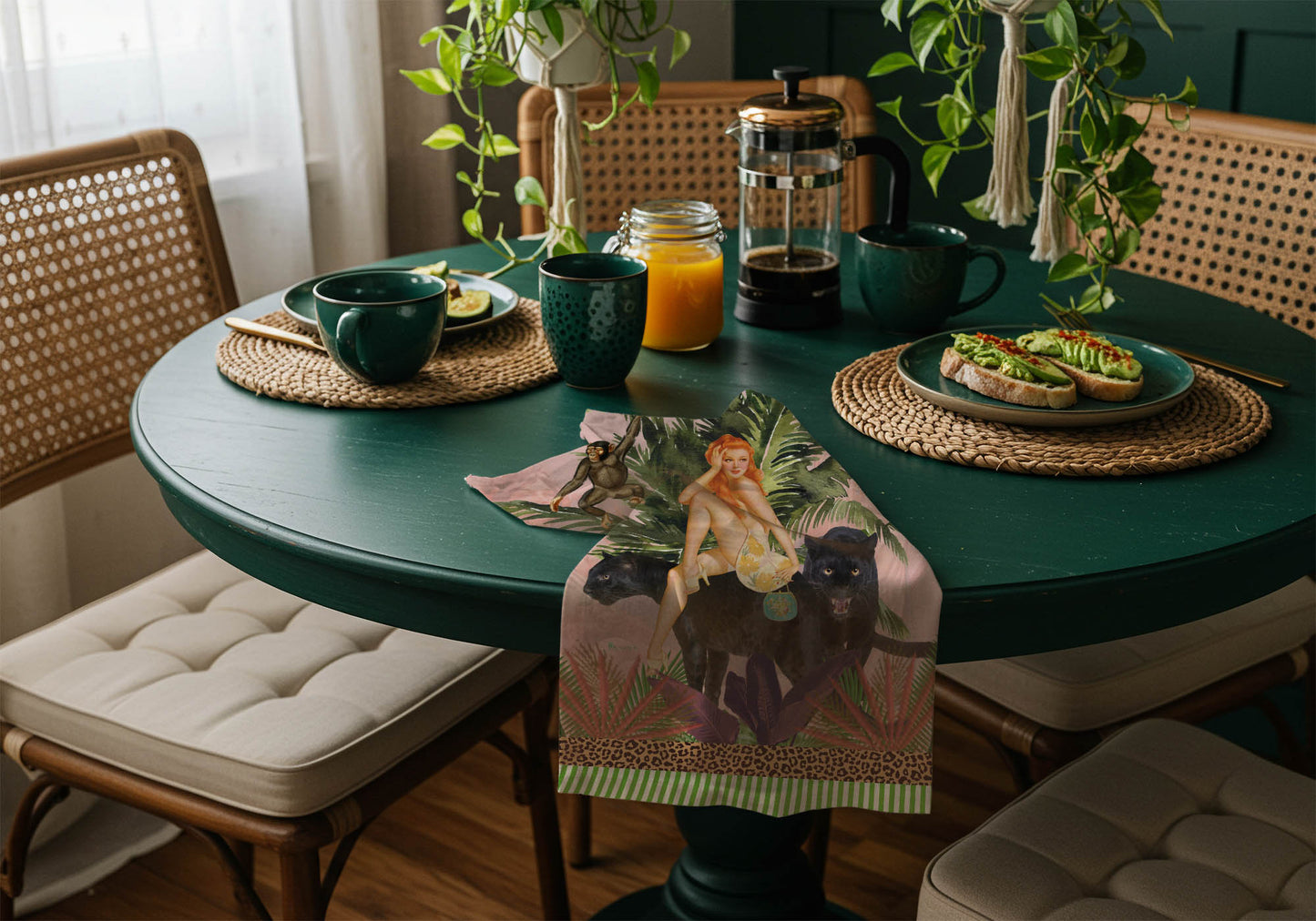 Jungle Walk Pink Wild Glamour 100% Linen Tea Towel