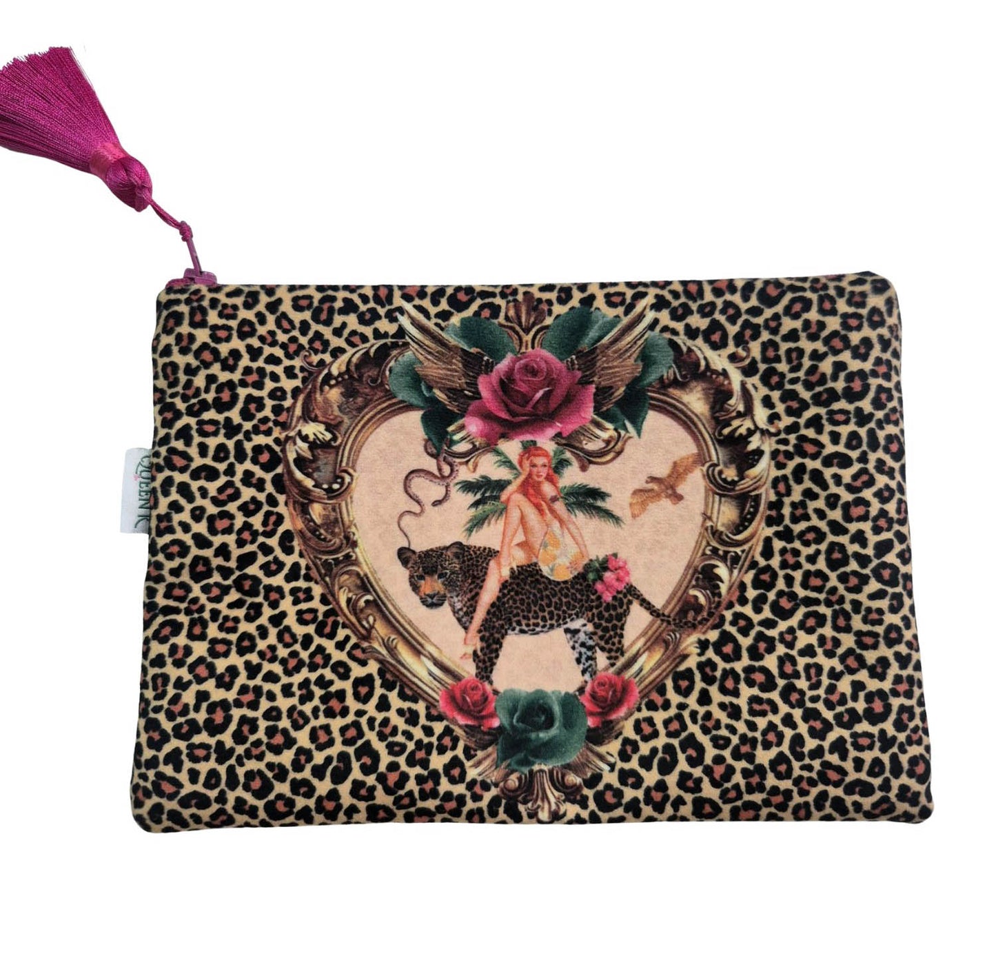 Tiger Rose Leopard Velvet Cosmetics Purse