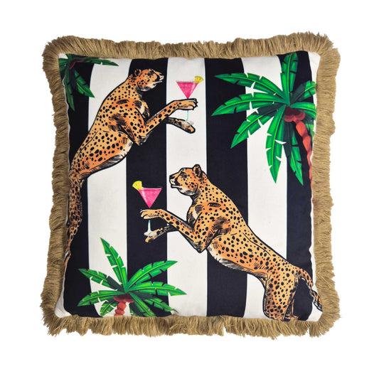 Cocktail Cheetah Black & White Striped Cushion
