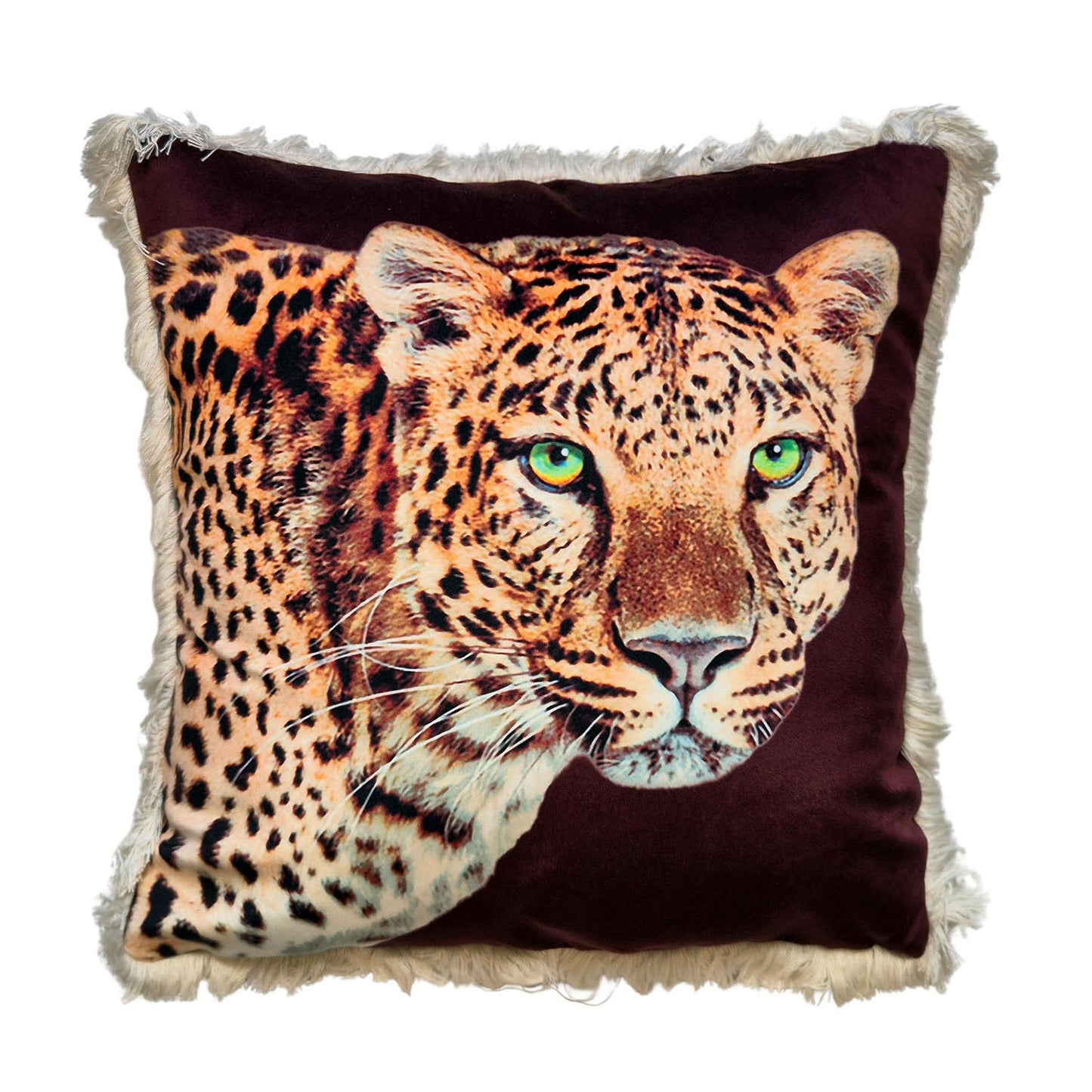 Leopard Lounge Fringed Cushion Chocolate
