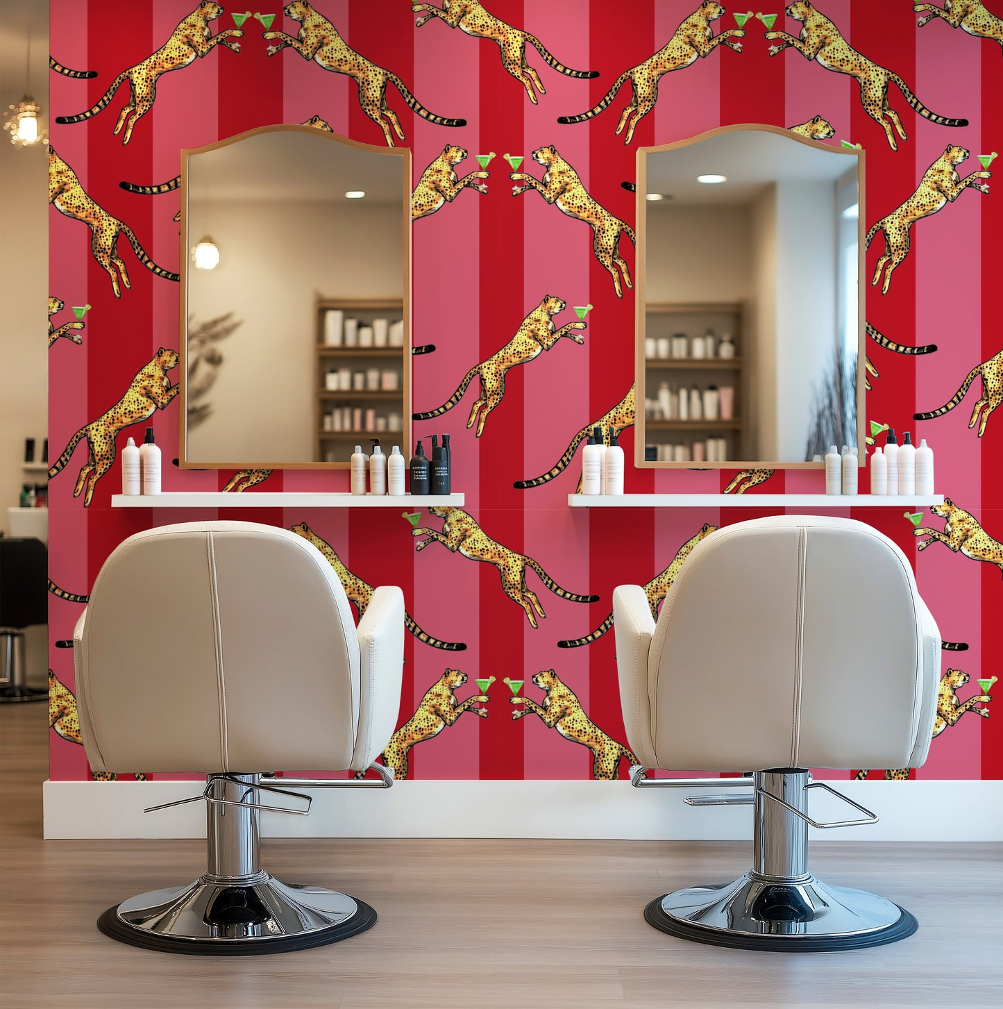 Cocktail Cheetah Striped Red & Pink Wallpaper