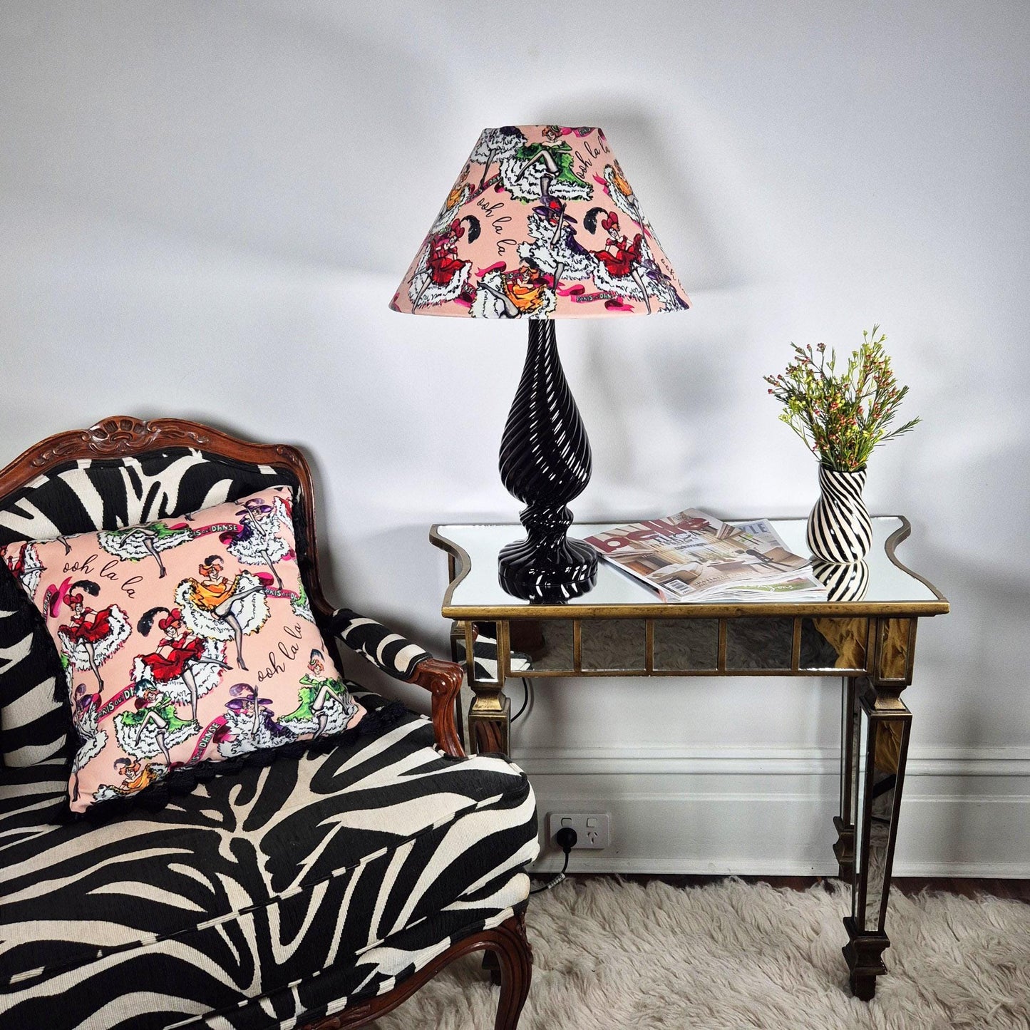 Can Can girls Parisian pink Lampshade for table lamp floor lamp, black coolie shade table lamp floor lamp ceiling pendant bold 16"