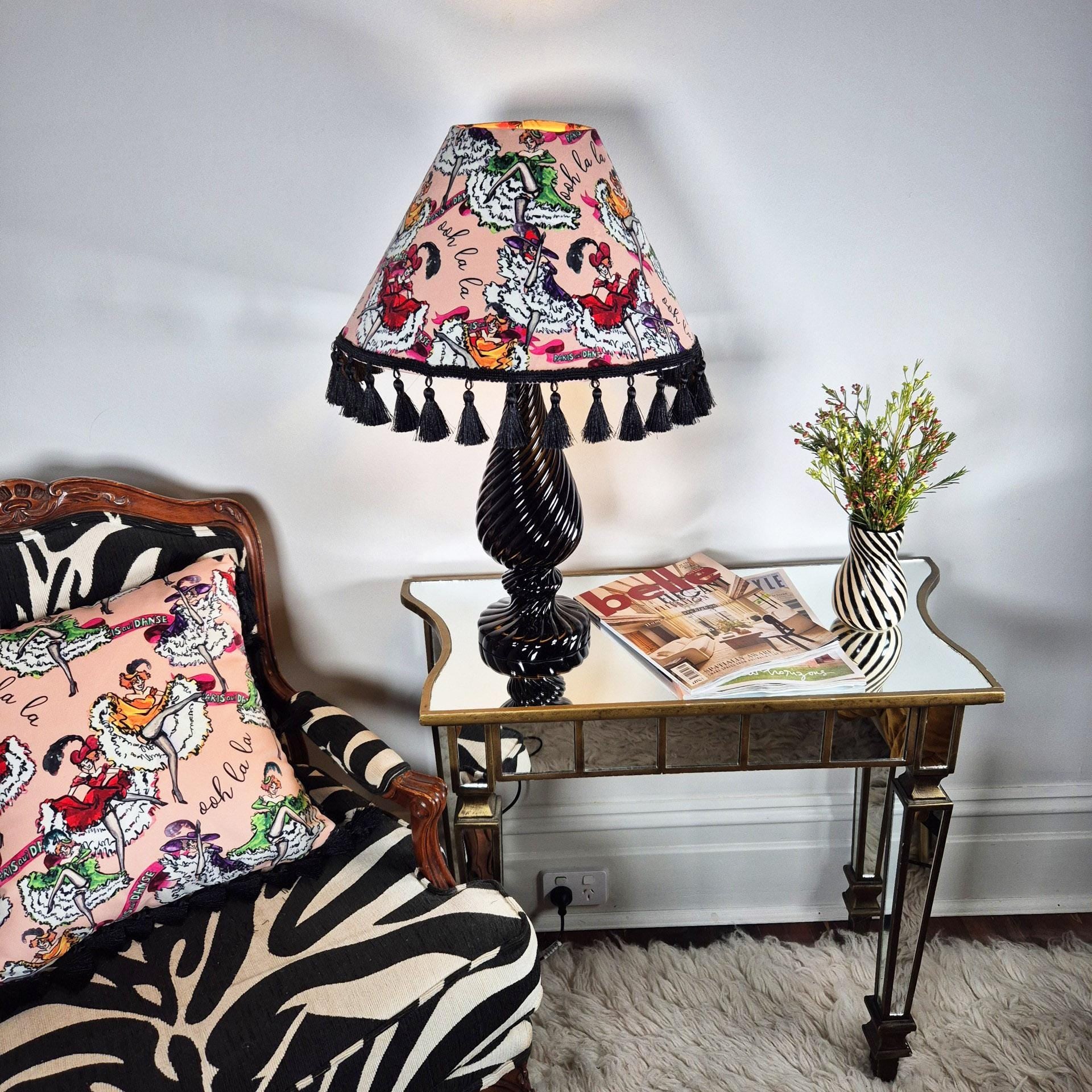 Pink velvet cushion with tassels for bedroom dressing room french boudoir decor printed decorative pillow fringe colourful cushion retro