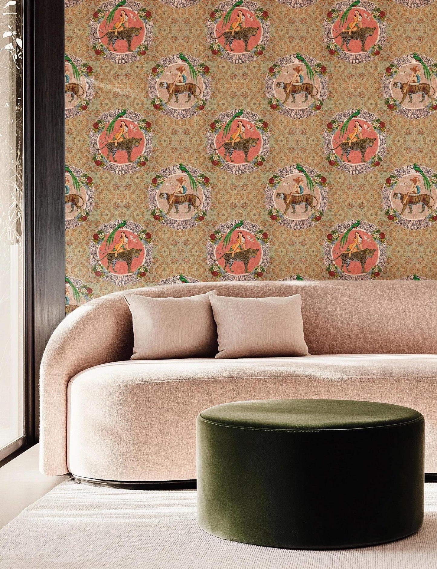 Alice Vintage Wallpaper, cheetah peel and stick, retro style wall paper, statement wallpaper, exotic wall coverings animal