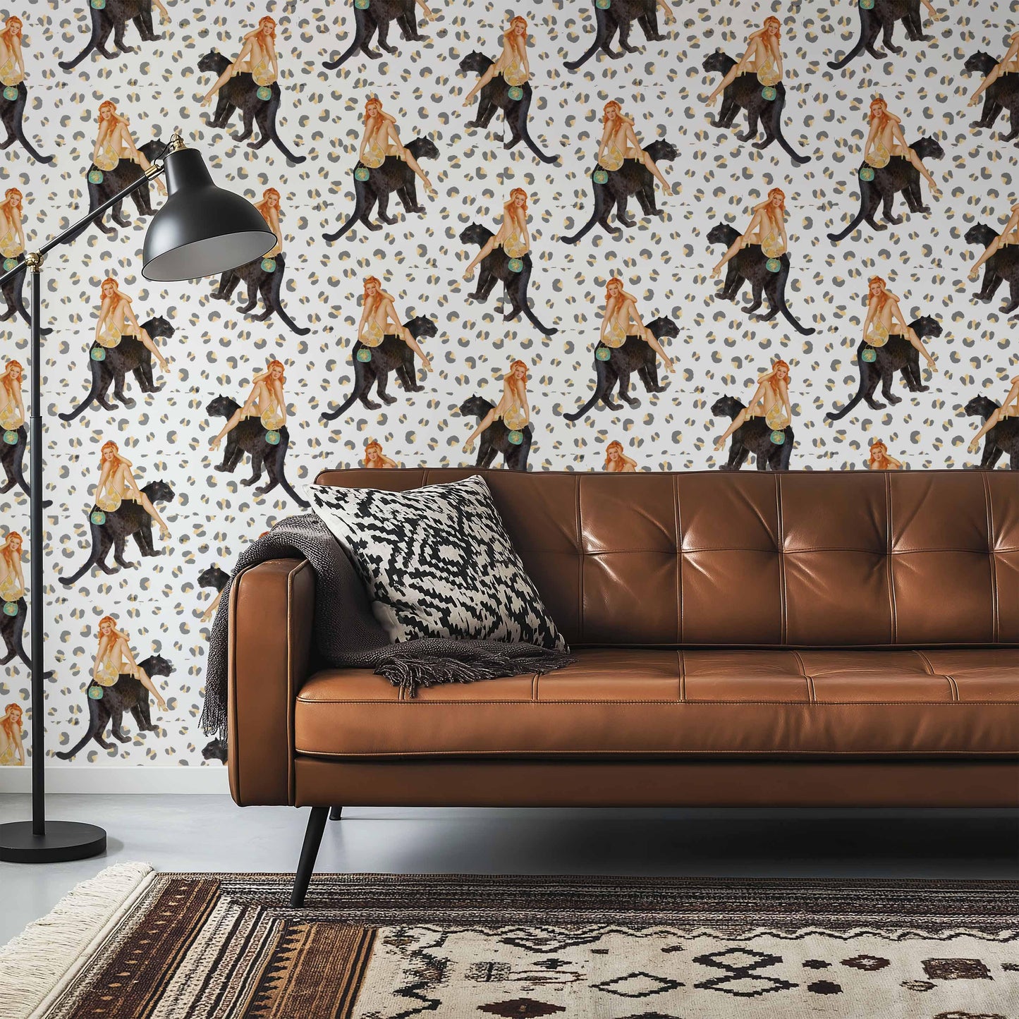 Abigail Ivory leopard Wallpaper Peel and Stick, jungle panther retro, vintage style wall paper, statement wallpaper, Queen K