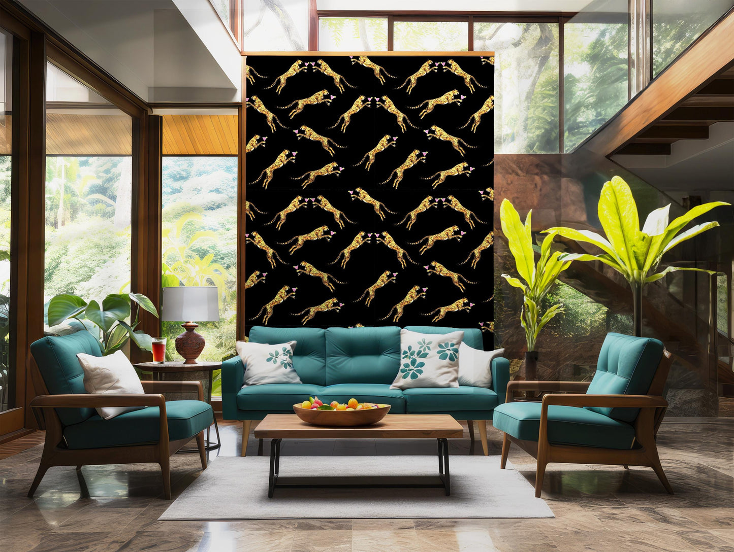 Cocktail cheetah black peel and stick wallpaper, leopard vintage wall paper, statement wallpaper, exotic wall coverings animal wall paper