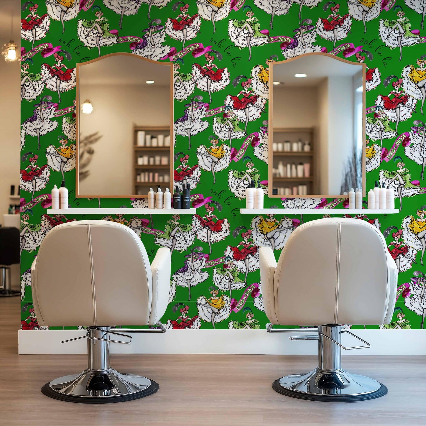 Green Ooh La La Wallpaper Peel and Stick, french boudoir wallpaper, bedroom wallpaper, feminine wall paper, wall covering paste the wall