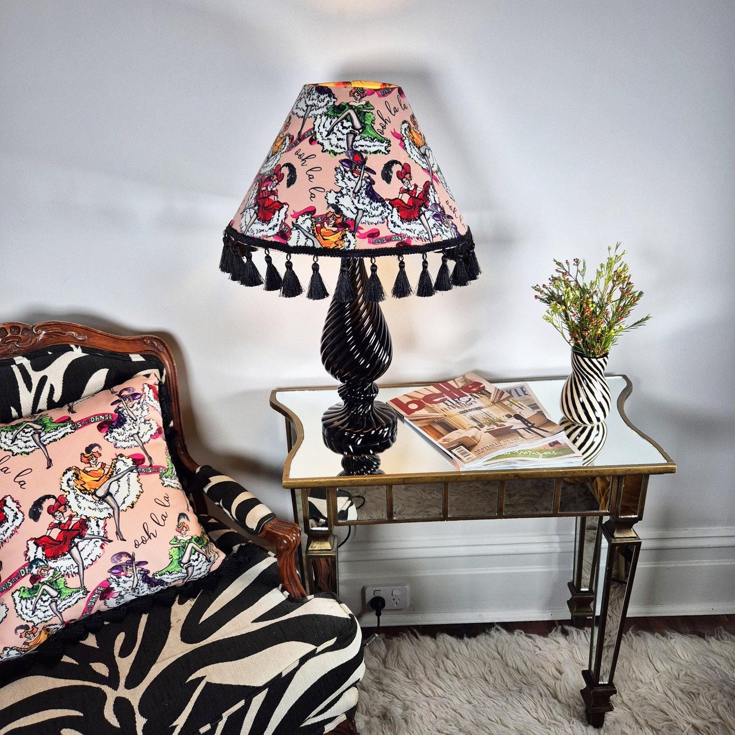 Can Can girls Parisian pink Tassel Lampshade for table lamp floor lamp, black coolie shade table lamp floor lamp ceiling pendant bold 16"
