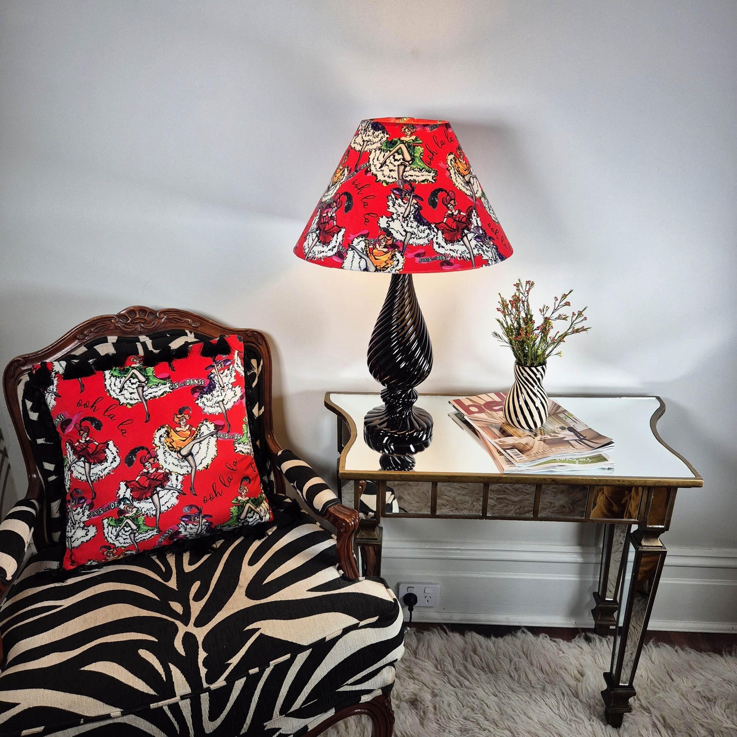 Can Can girls Red Lampshade for table lamp floor lamp, black coolie shade table lamp floor lamp ceiling pendant bold 16"