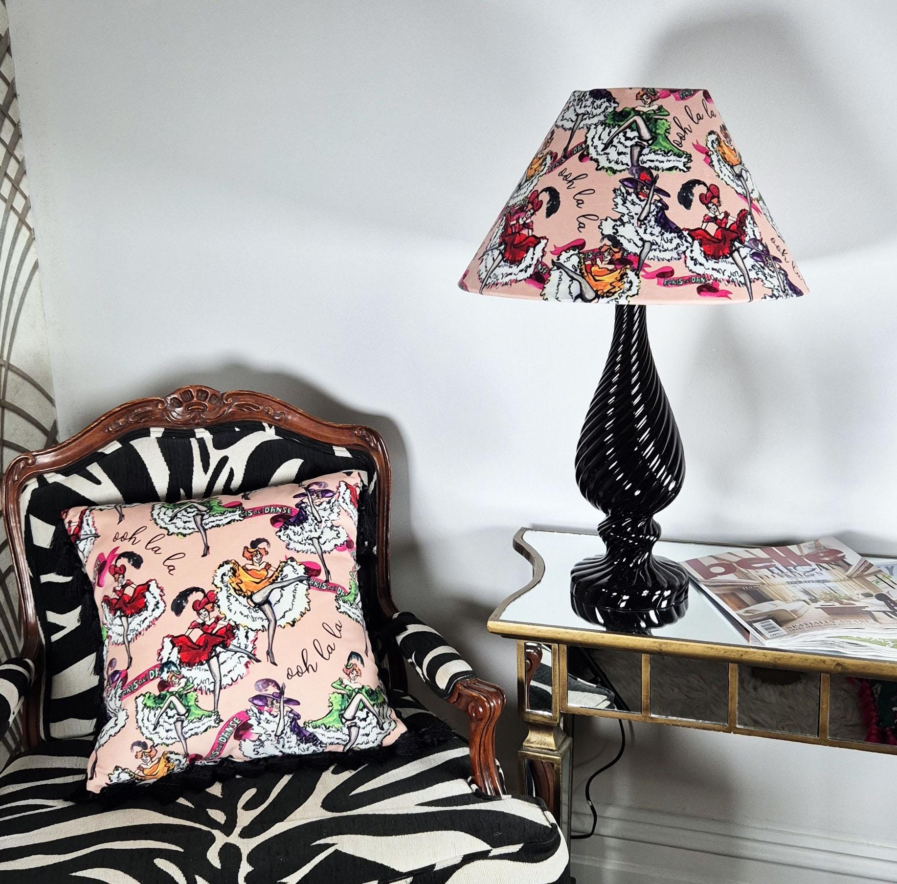 Pink velvet cushion with tassels for bedroom dressing room french boudoir decor printed decorative pillow fringe colourful cushion retro