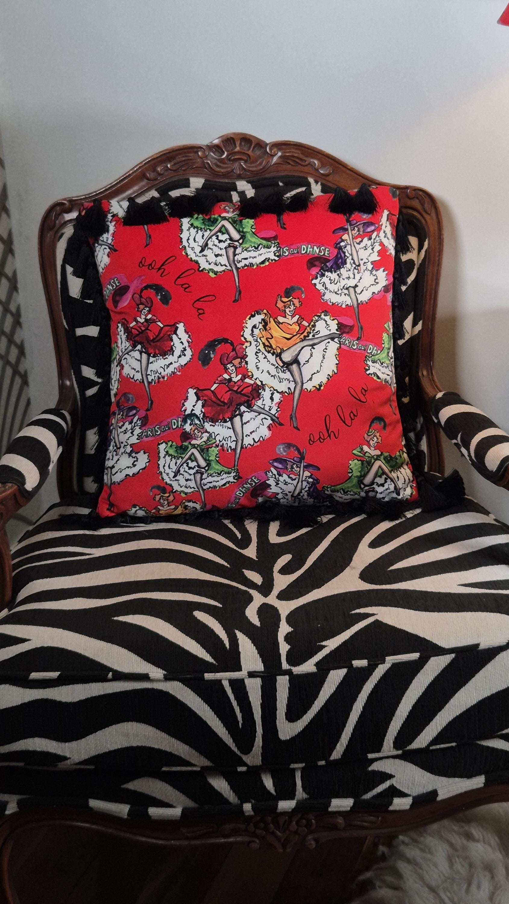 Red velvet pillow with tassels for bedroom dressing room french boudoir vintage printed decorative pillow fringe colourful cushion retro