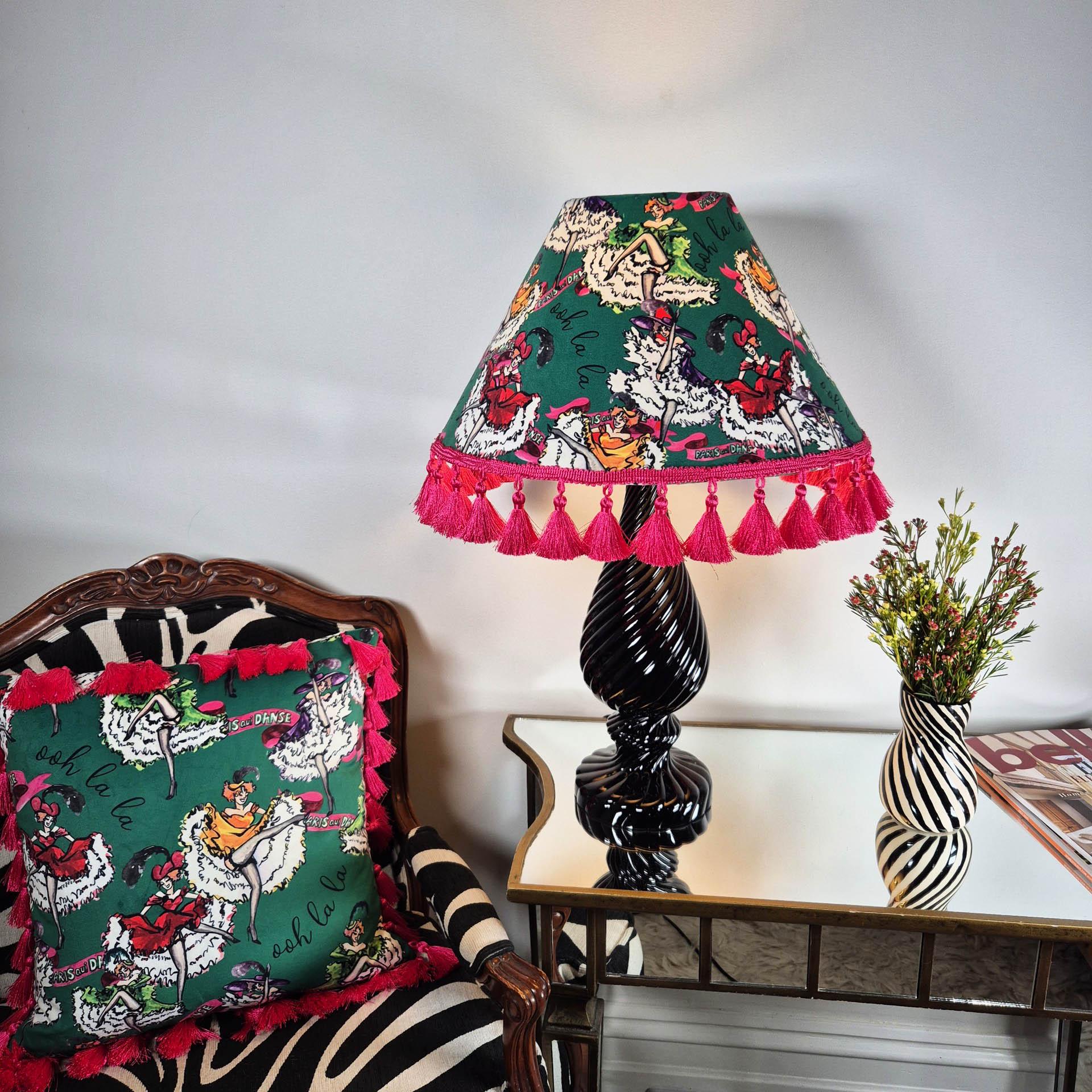 Green velvet cushion with tassels for bedroom dressing room french boudoir vintage printed decorative pillow fringe colourful cushion retro