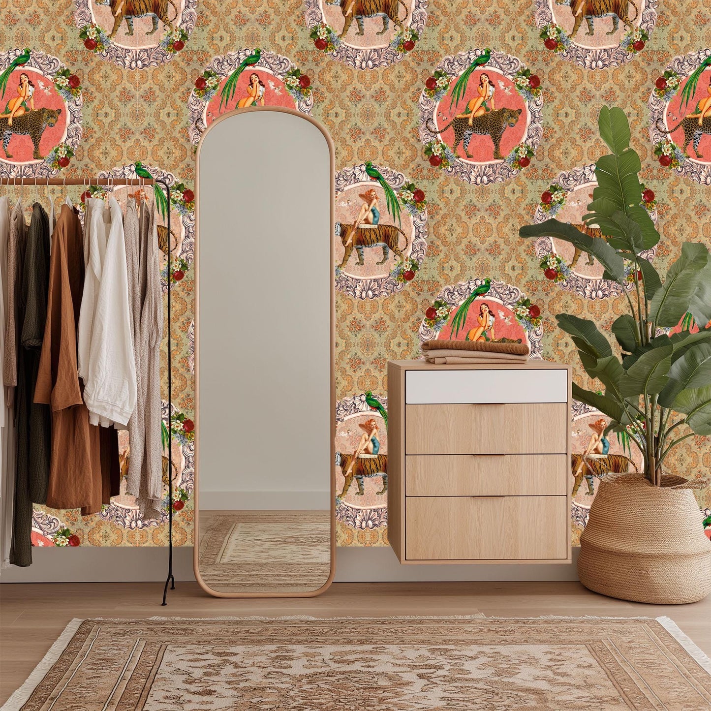 Alice Vintage Wallpaper, cheetah peel and stick, retro style wall paper, statement wallpaper, exotic wall coverings animal