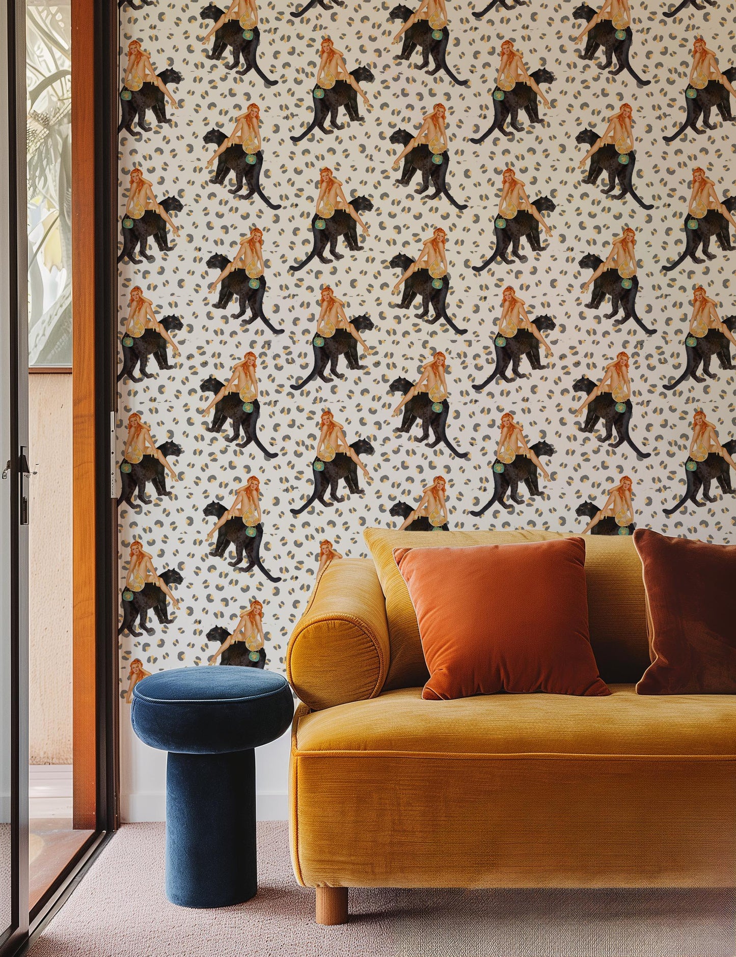 Abigail Ivory leopard Wallpaper Peel and Stick, jungle panther retro, vintage style wall paper, statement wallpaper, Queen K