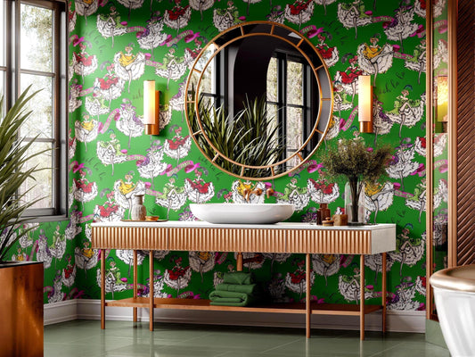 Green Ooh La La Wallpaper Peel and Stick, french boudoir wallpaper, bedroom wallpaper, feminine wall paper, wall covering paste the wall