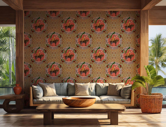 Alice Vintage Wallpaper, cheetah peel and stick, retro style wall paper, statement wallpaper, exotic wall coverings animal