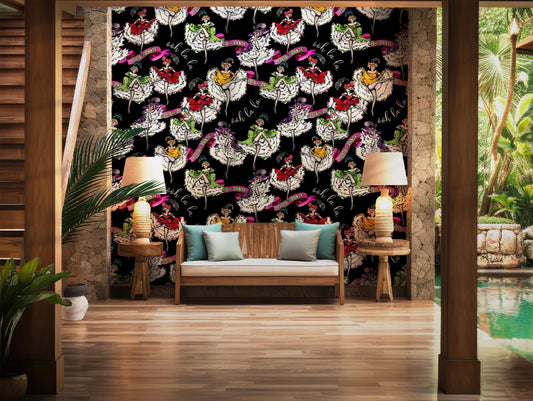 Black Ooh La La Wallpaper Peel and Stick, non-woven boudoir wallpaper, bedroom wallpaper, feminine wall paper, wall covering,