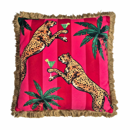 Cocktail cheetah red pink striped pillow with insert cushion sofa throw pillows fringed cushion velvet cover stripe