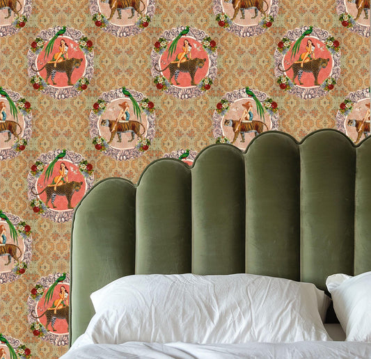 Alice Vintage Wallpaper, cheetah peel and stick, retro style wall paper, statement wallpaper, exotic wall coverings animal