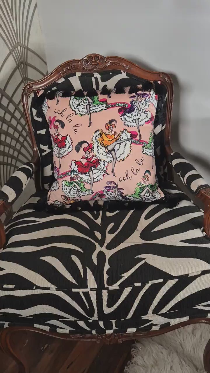 Black velvet cushion with tassels for bedroom dressing room french boudoir vintage printed decorative pillow fringe colourful cushion retro