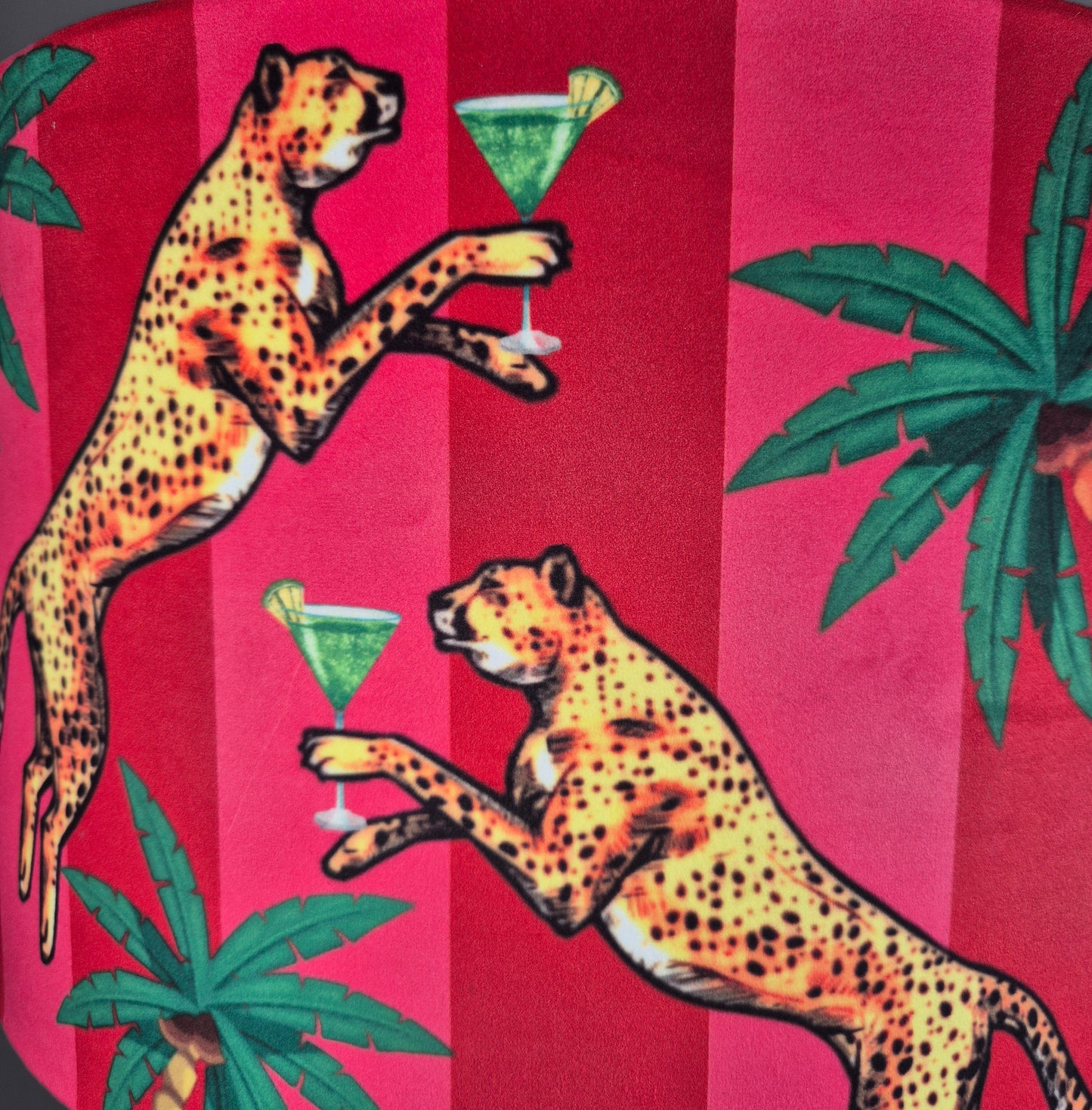 Cocktail Cheetah Tassel Velvet Drum Lampshade Pink and Red Stripe