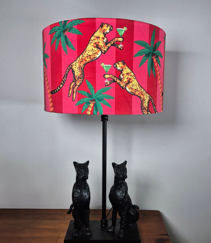 Queen K Cocktail Cheetah Velvet Drum Lampshade Pink and Red Stripe
