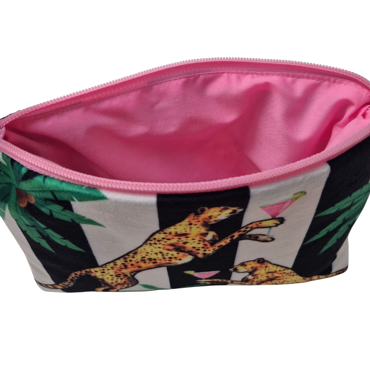 Cocktail Cheetah Black & White Striped Velvet Cosmetics Purse