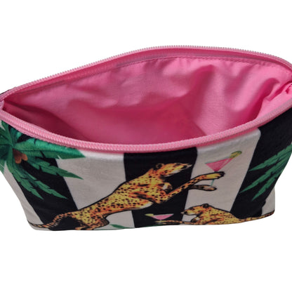 Cocktail Cheetah Black & White Striped Velvet Cosmetics Purse