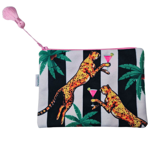 Cocktail Cheetah Black & White Striped Velvet Cosmetics Purse