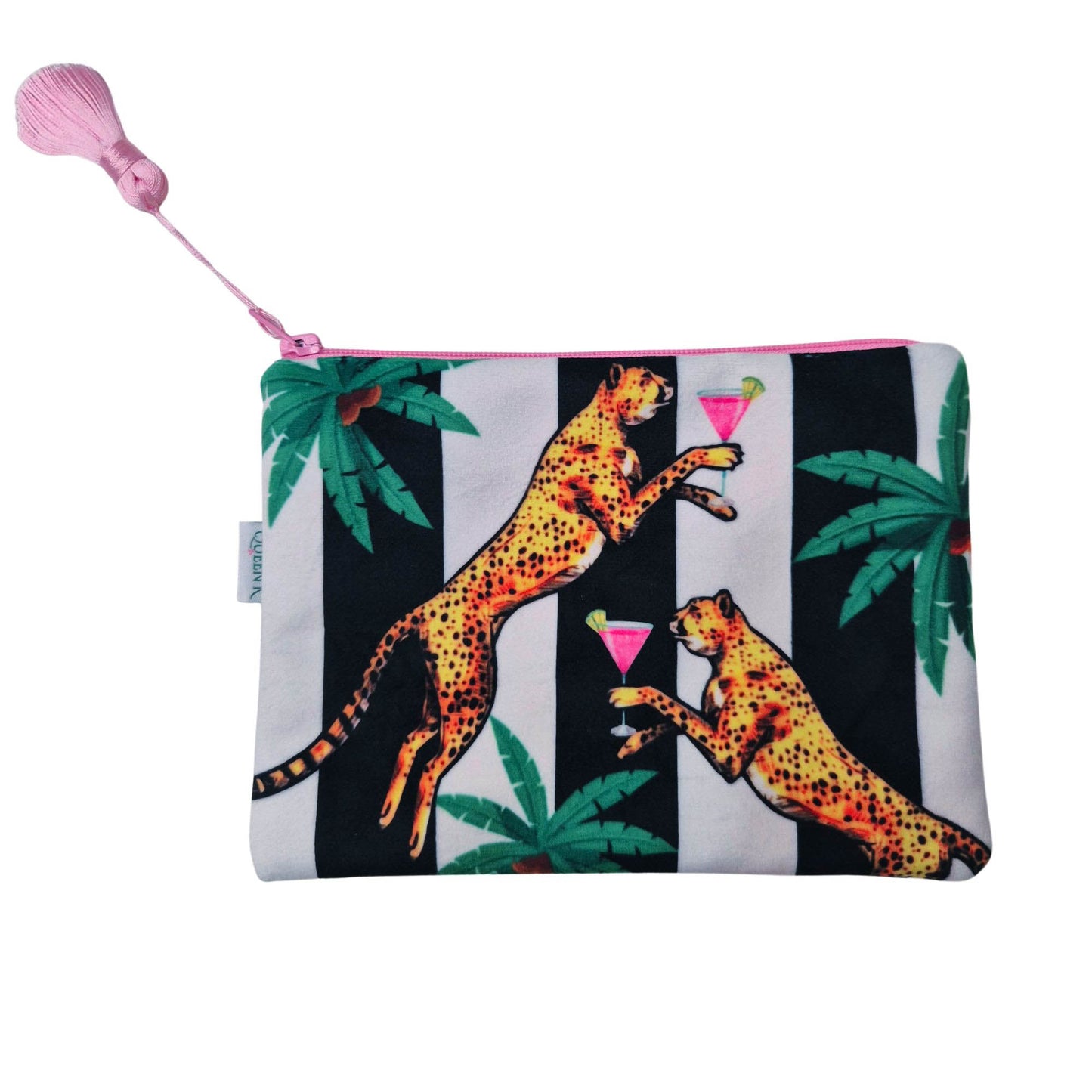 Cocktail Cheetah Black & White Striped Velvet Cosmetics Purse