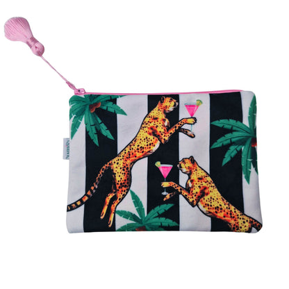 Cocktail Cheetah Black & White Striped Velvet Cosmetics Purse