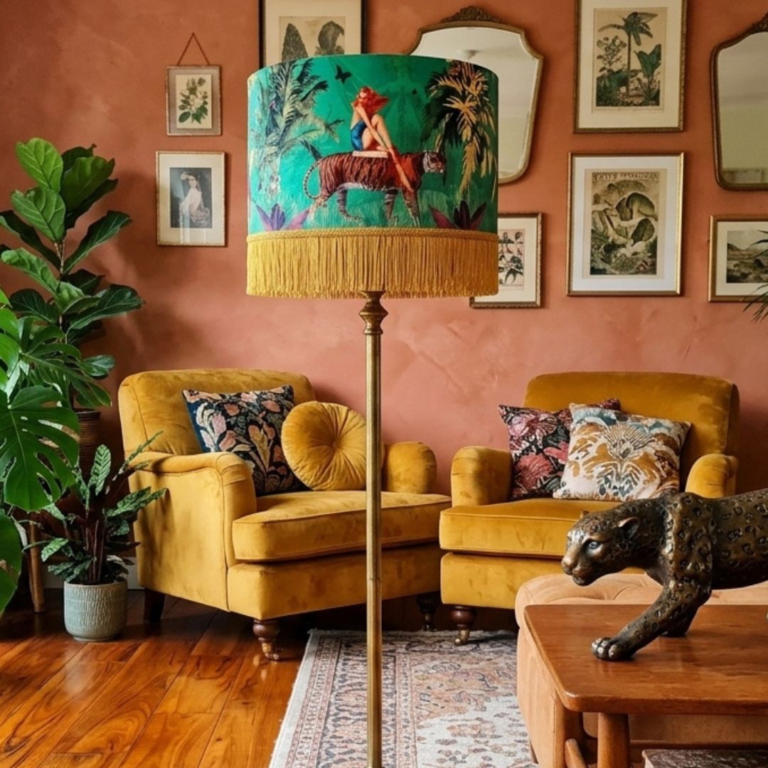 Queen K Jungle Walk Green Tassel Fringed Drum Lampshade