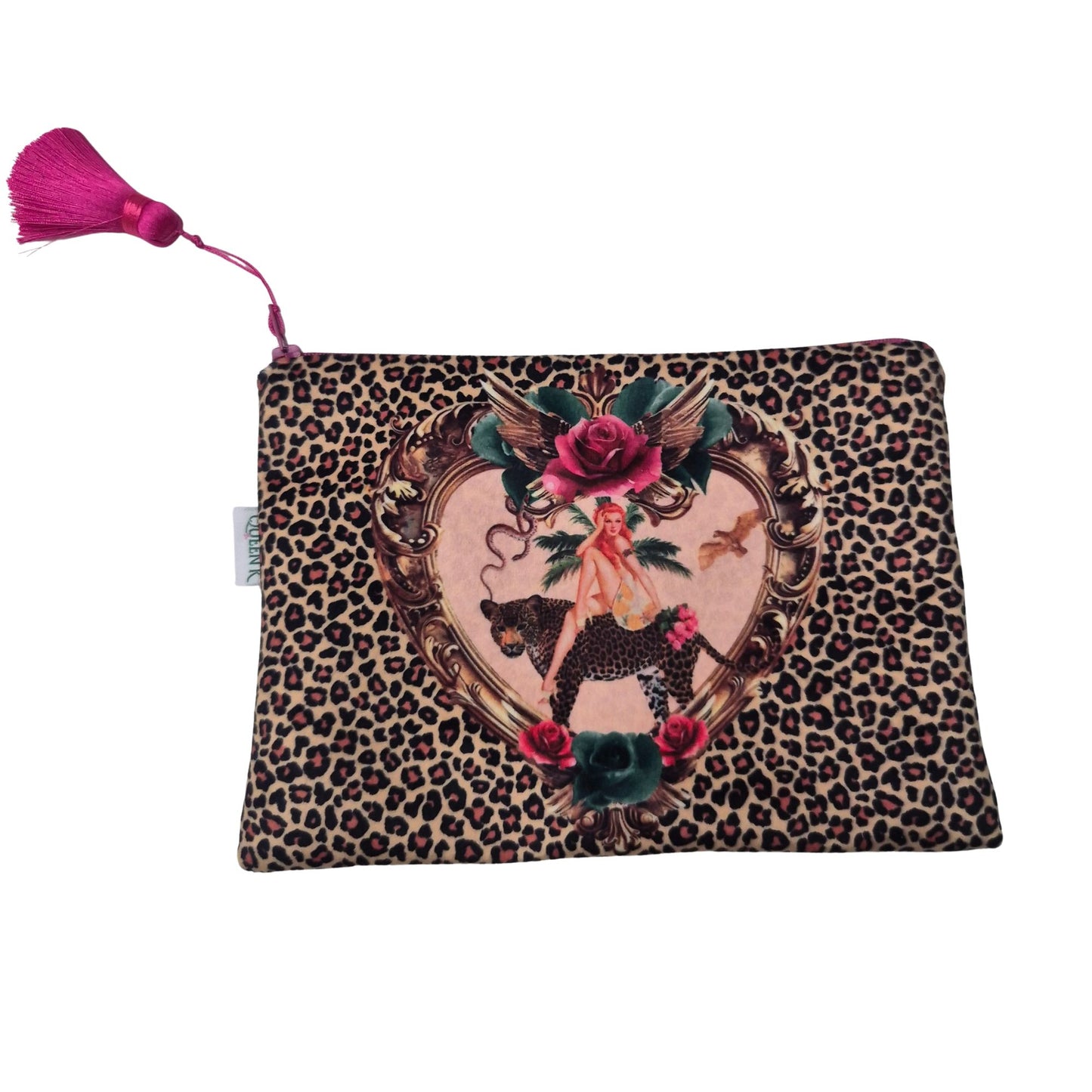 Tiger Rose Leopard Velvet Cosmetics Purse
