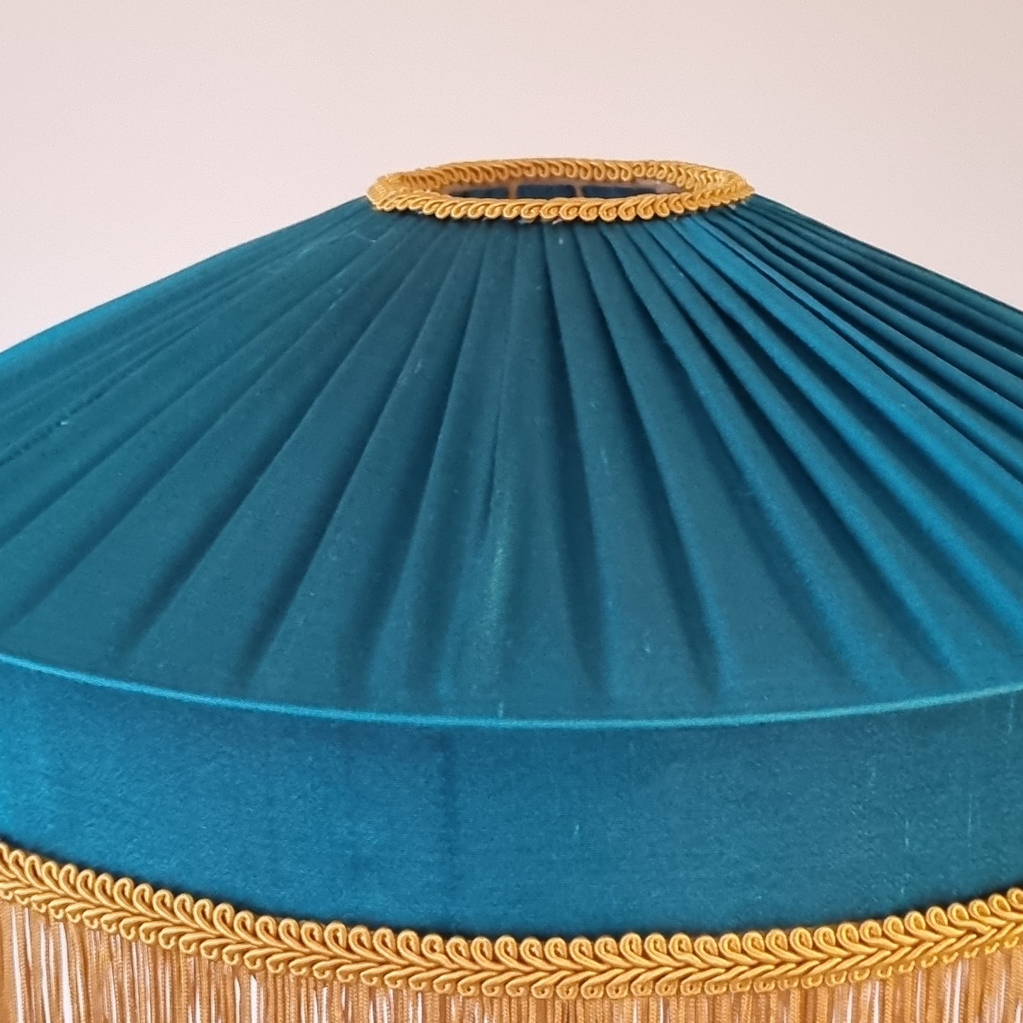 Teal Blue Tiffany Fringed  Silk Lampshade