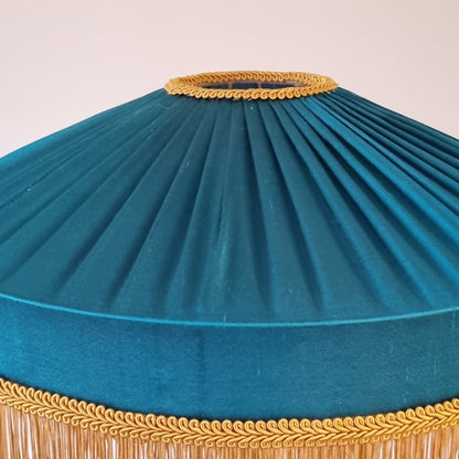 Teal Blue Tiffany Fringed  Silk Lampshade