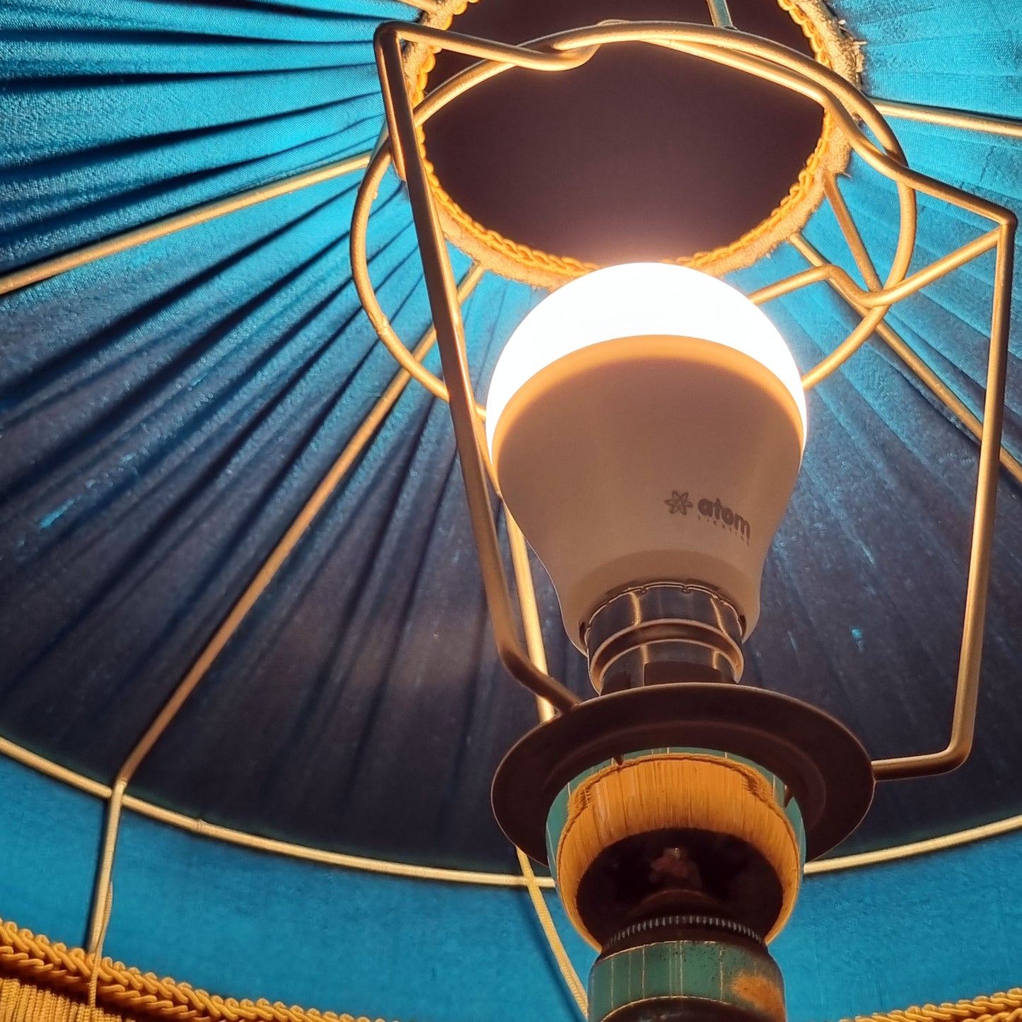 Teal Blue Tiffany Fringed  Silk Lampshade