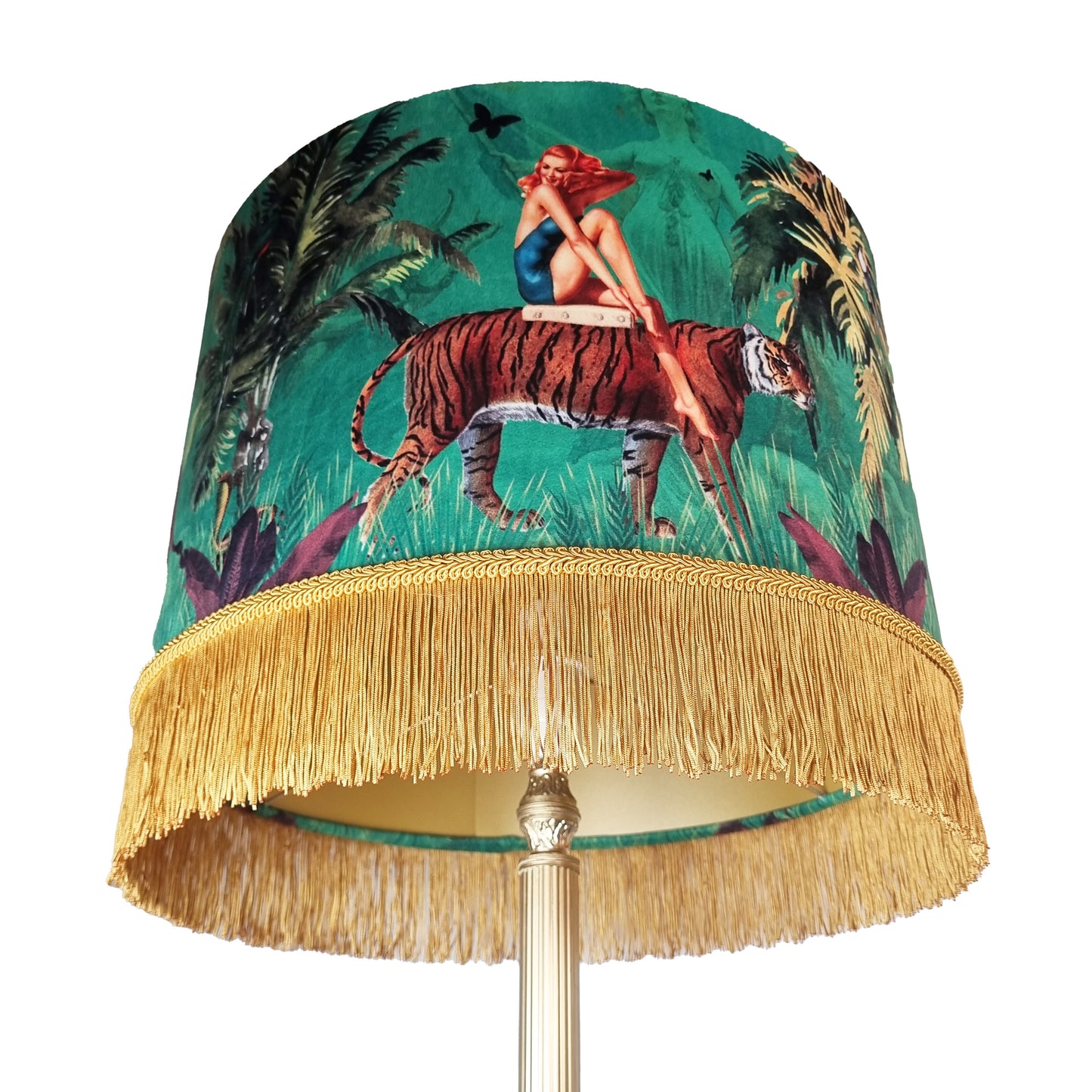 Jungle Walk  Green Tassel Drum Lampshade