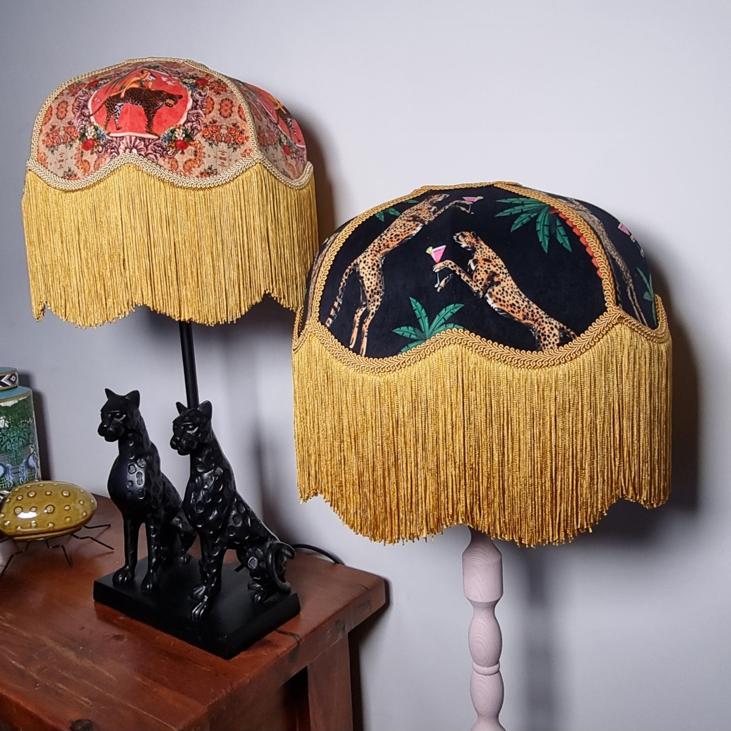 Cocktail Cheetah Art Deco Fringed Lampshade