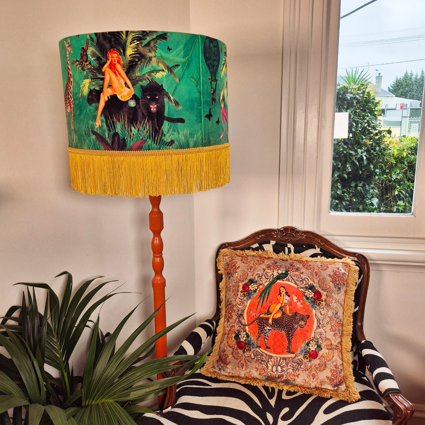 Jungle Walk  Green Tassel Drum Lampshade