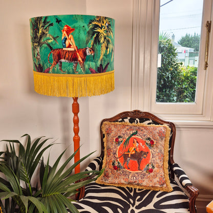 Jungle Walk  Green Tassel Drum Lampshade