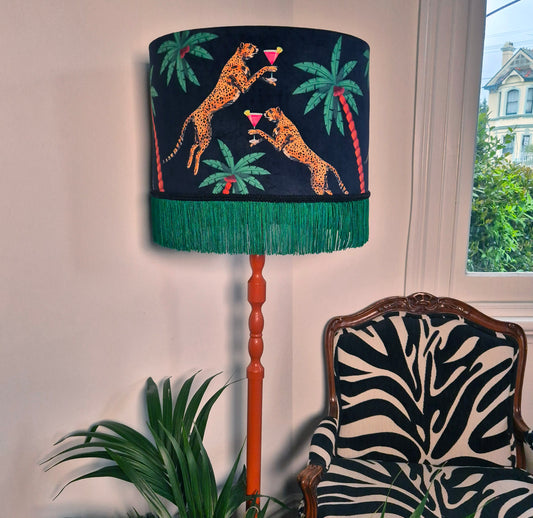 Cocktail Cheetah Tassel Drum Lampshade Black (Stock)