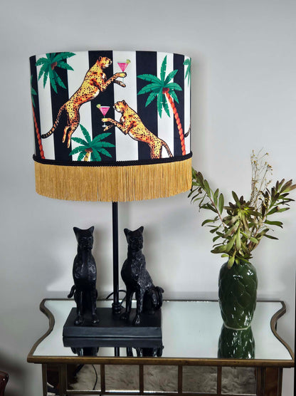 Cocktail Cheetah Tassel Velvet Drum Lampshade Black & White Stripe