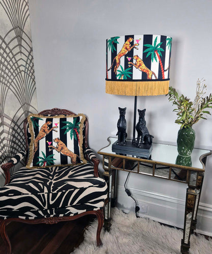 Cocktail Cheetah Tassel Velvet Drum Lampshade Black & White Stripe