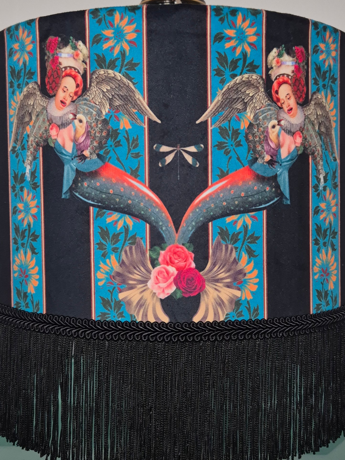 Mermaid Blue Fringed Drum Lampshade Queen K